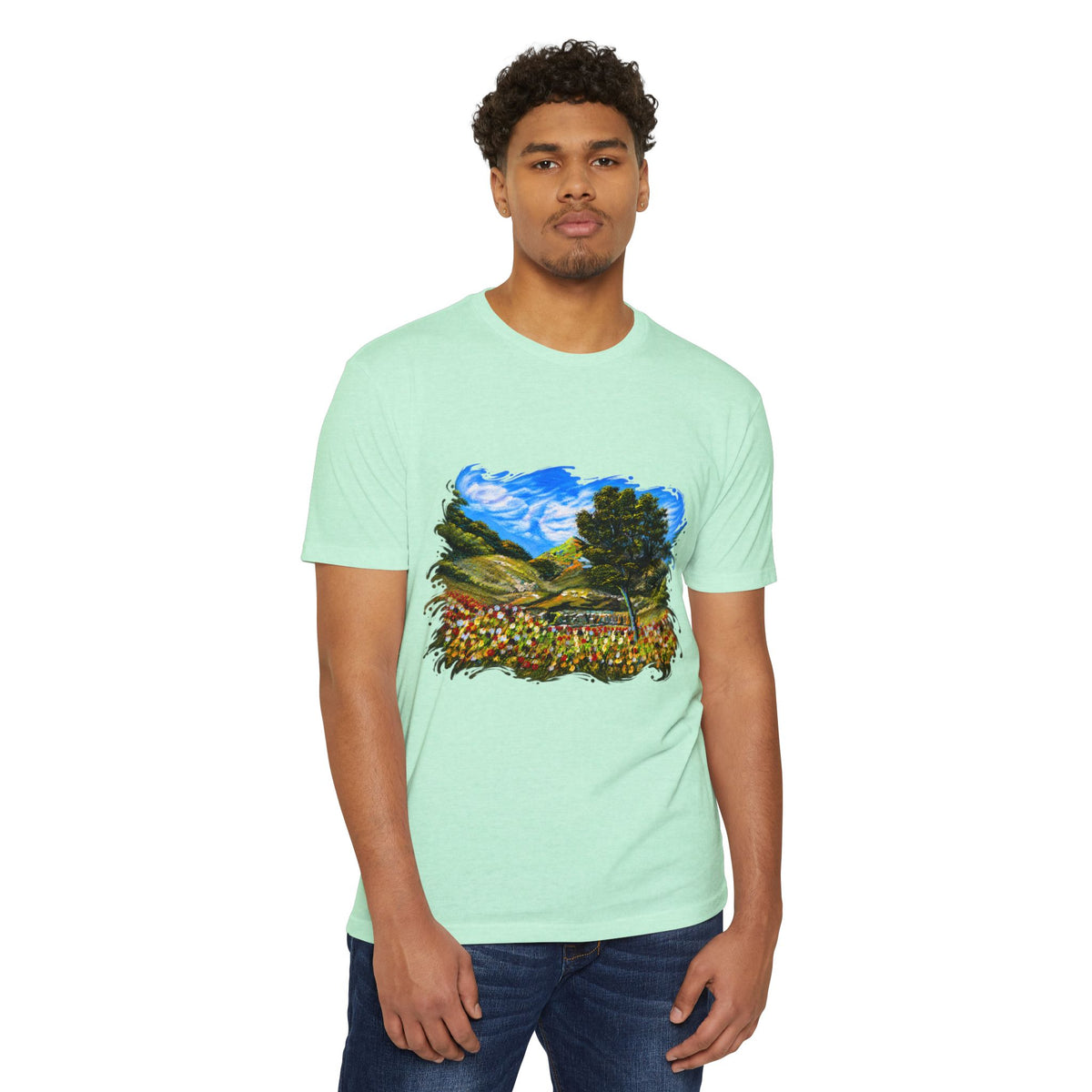 Where Meadows Meet the Sky | حيث تلتقي المروج بالسماء — Art T-Shirt Featuring an Original Painting by Ali Hadid