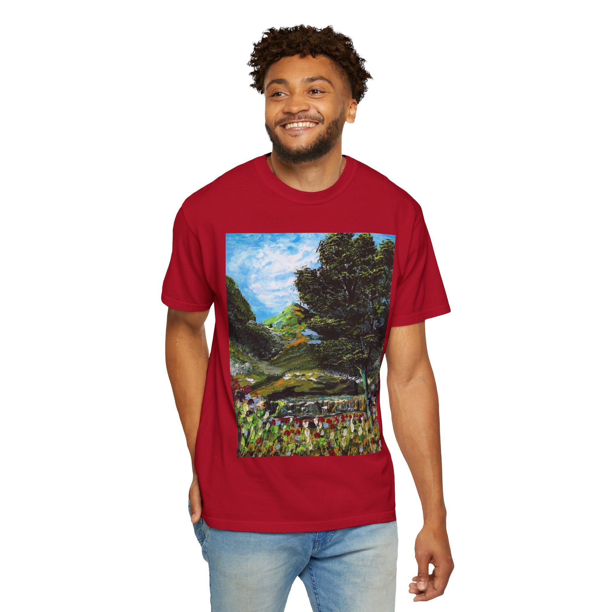 Where the Meadows Meet the Sky | حيث تلتقي المروج بالسماء — Ali Hadid Art T-Shirt