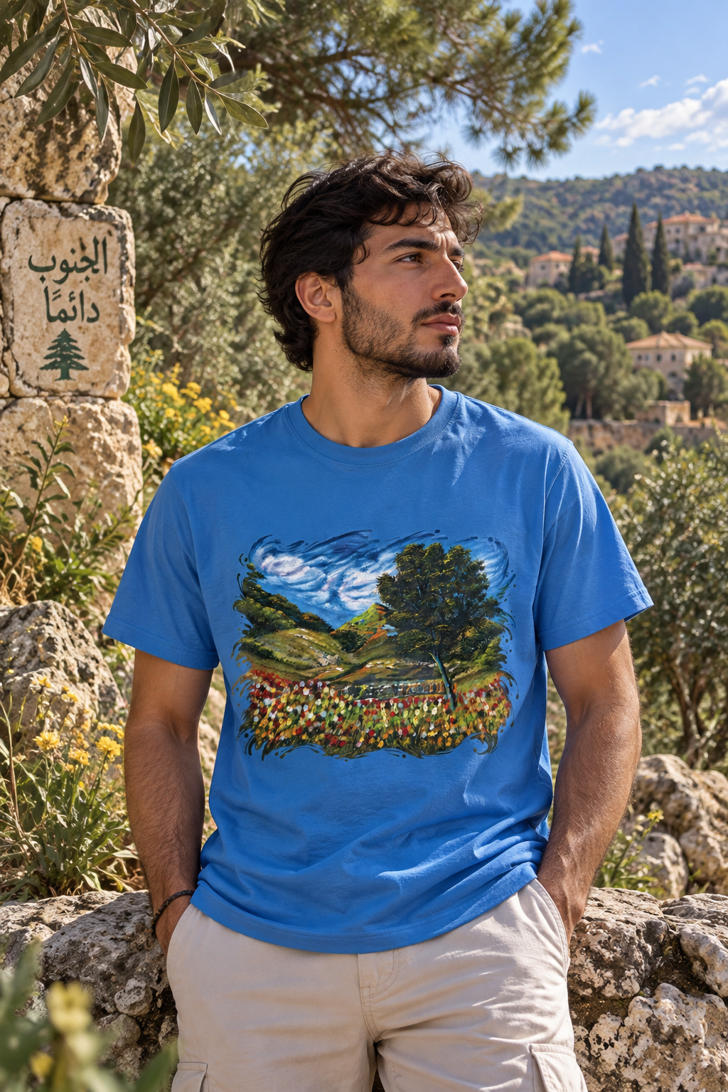 Where the Meadows Meet the Sky | حيث تلتقي المروج بالسماء — Ali Hadid Art T-Shirt