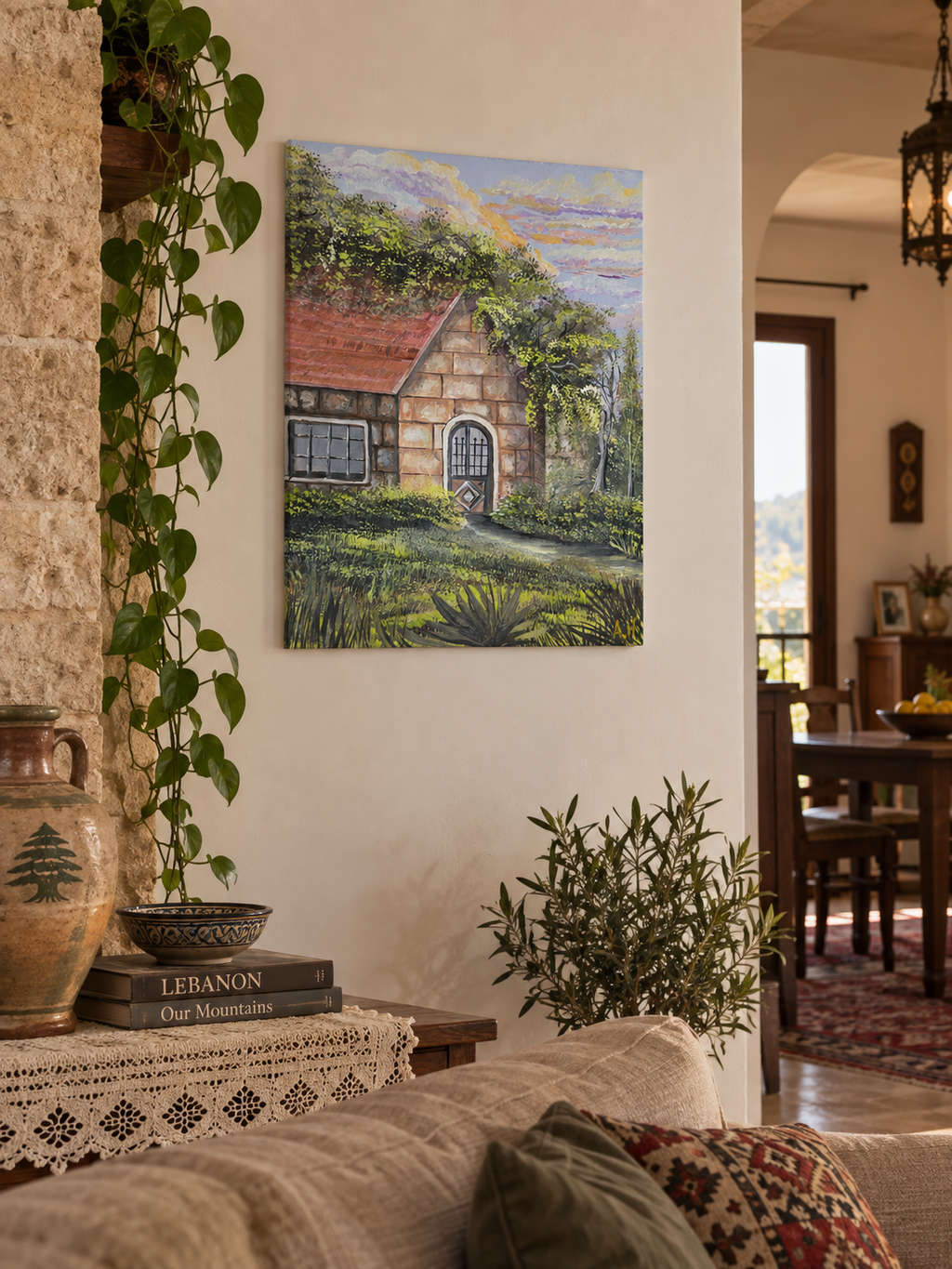 Baytna | بيتنا — Lebanese Stone House Canvas Featuring an Original Painting by Ali Hadid