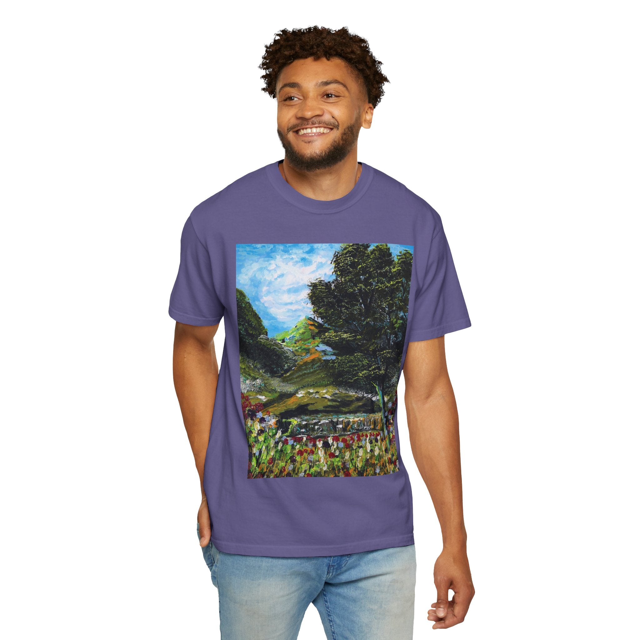 Where the Meadows Meet the Sky | حيث تلتقي المروج بالسماء — Ali Hadid Art T-Shirt