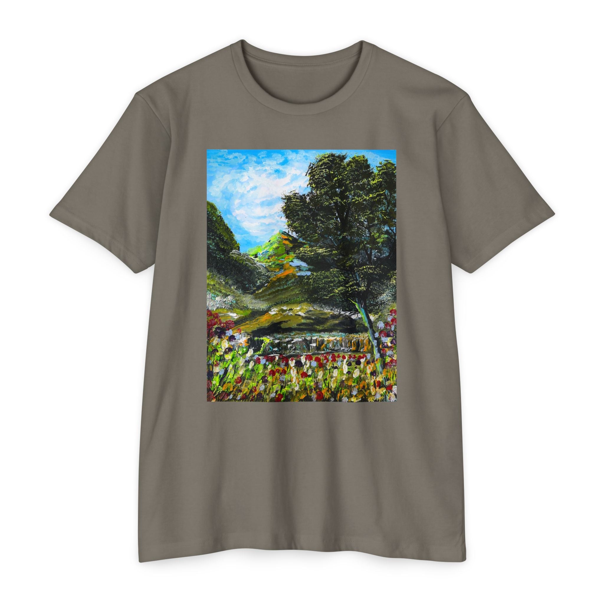 Where Meadows Meet the Sky | حيث تلتقي المروج بالسماء — Art T-Shirt Featuring an Original Painting by Ali Hadid