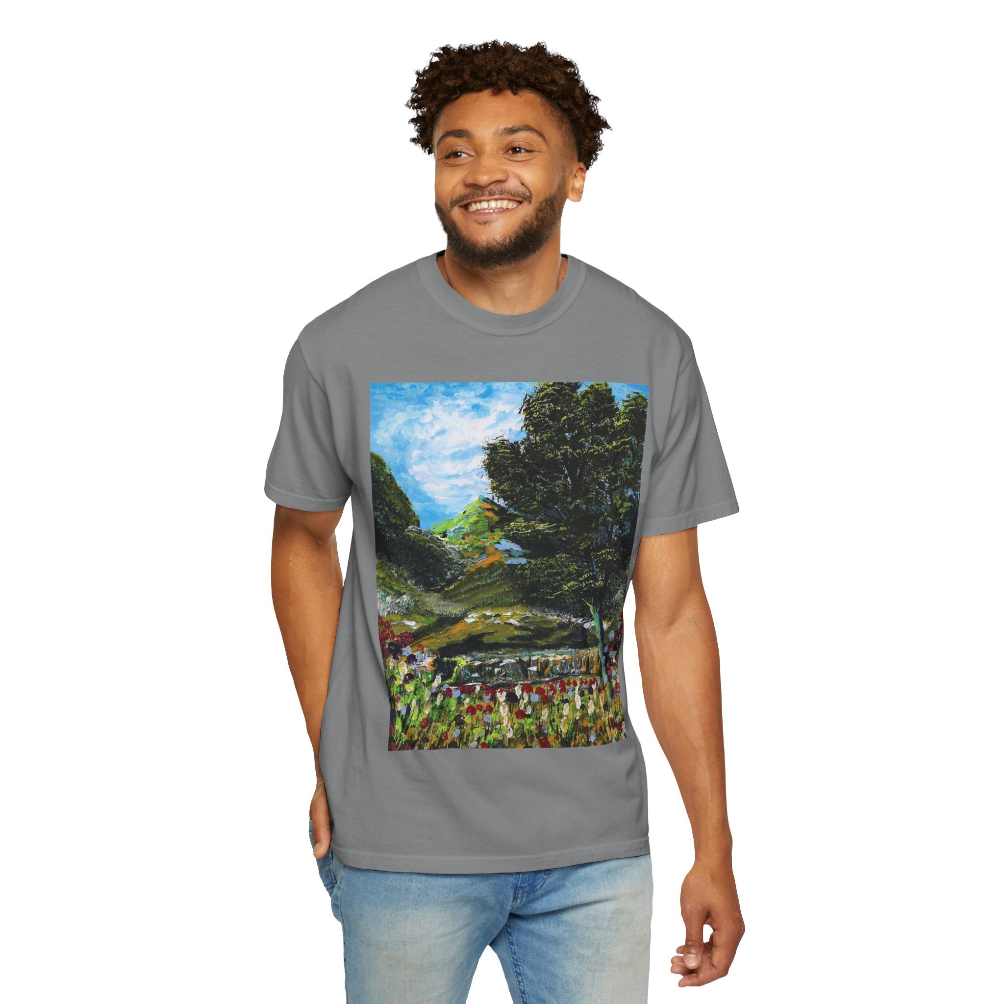 Where the Meadows Meet the Sky | حيث تلتقي المروج بالسماء — Ali Hadid Art T-Shirt