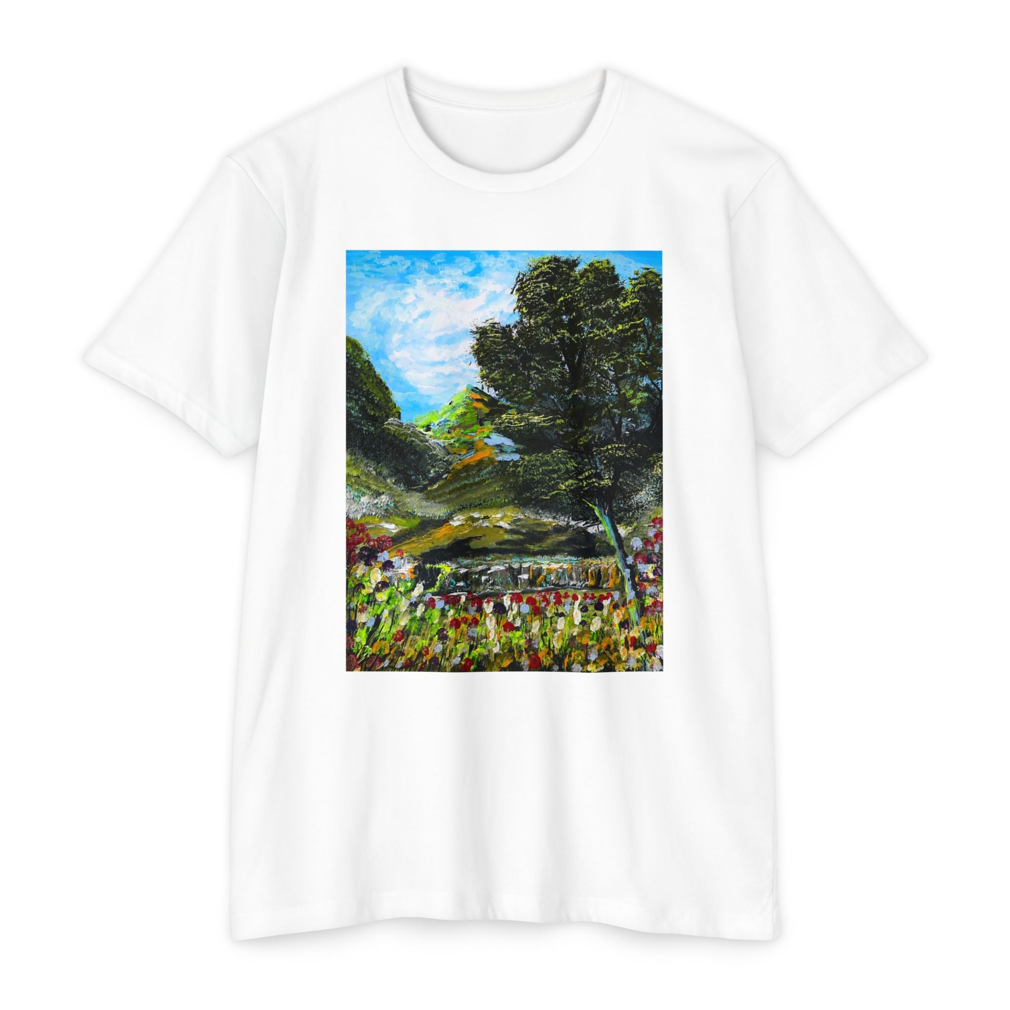 Where Meadows Meet the Sky | حيث تلتقي المروج بالسماء — Art T-Shirt Featuring an Original Painting by Ali Hadid