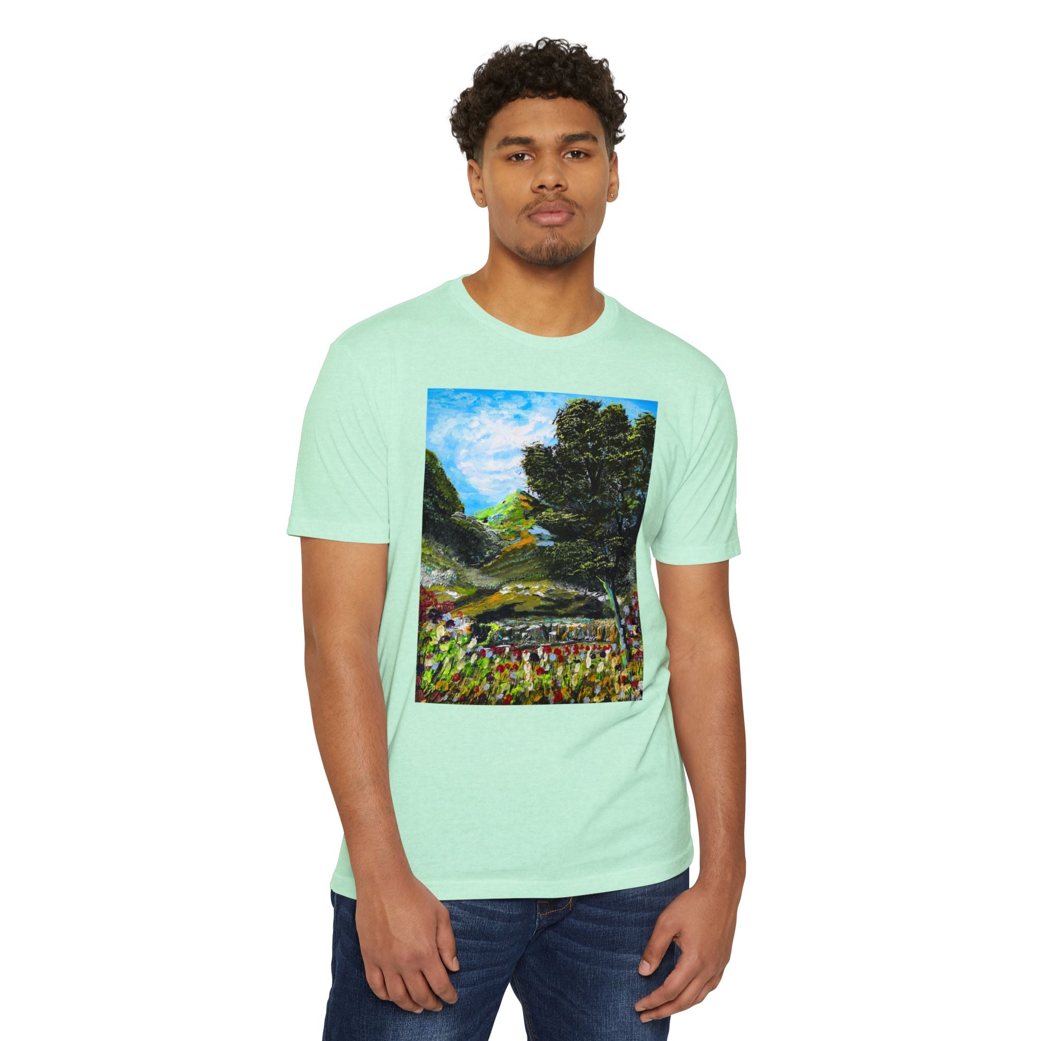 Where Meadows Meet the Sky | حيث تلتقي المروج بالسماء — Art T-Shirt Featuring an Original Painting by Ali Hadid