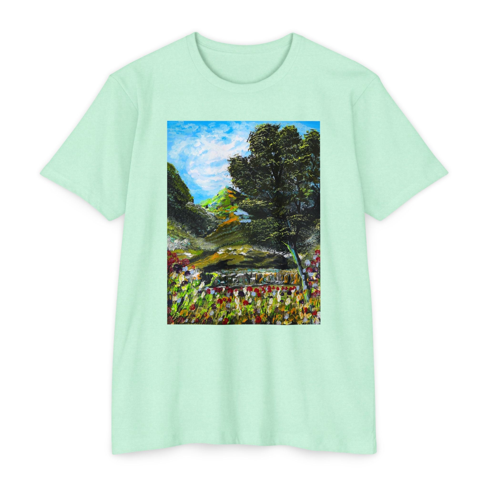 Where Meadows Meet the Sky | حيث تلتقي المروج بالسماء — Art T-Shirt Featuring an Original Painting by Ali Hadid