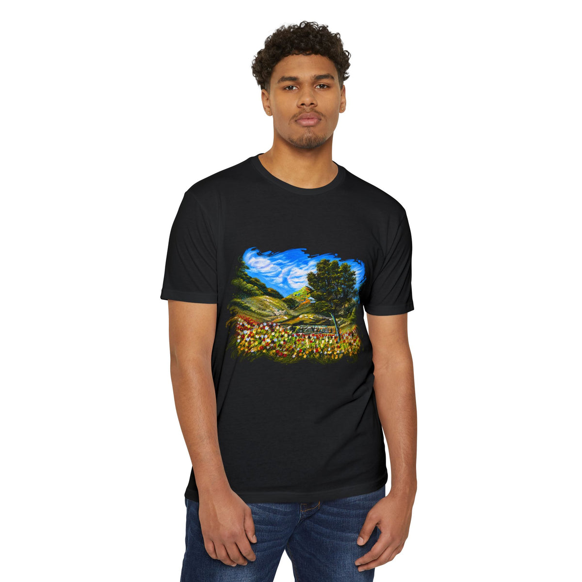 Where Meadows Meet the Sky | حيث تلتقي المروج بالسماء — Art T-Shirt Featuring an Original Painting by Ali Hadid