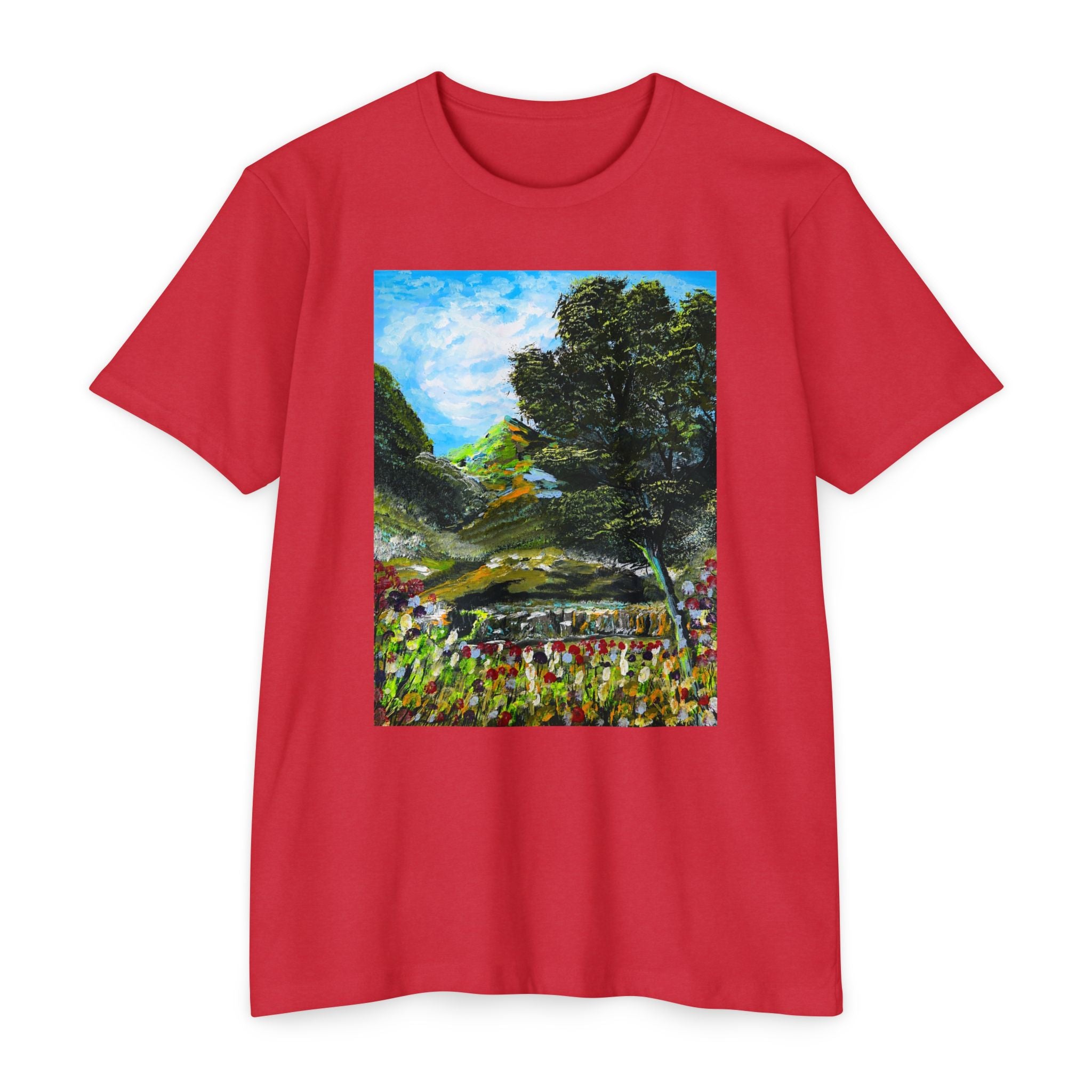 Where Meadows Meet the Sky | حيث تلتقي المروج بالسماء — Art T-Shirt Featuring an Original Painting by Ali Hadid