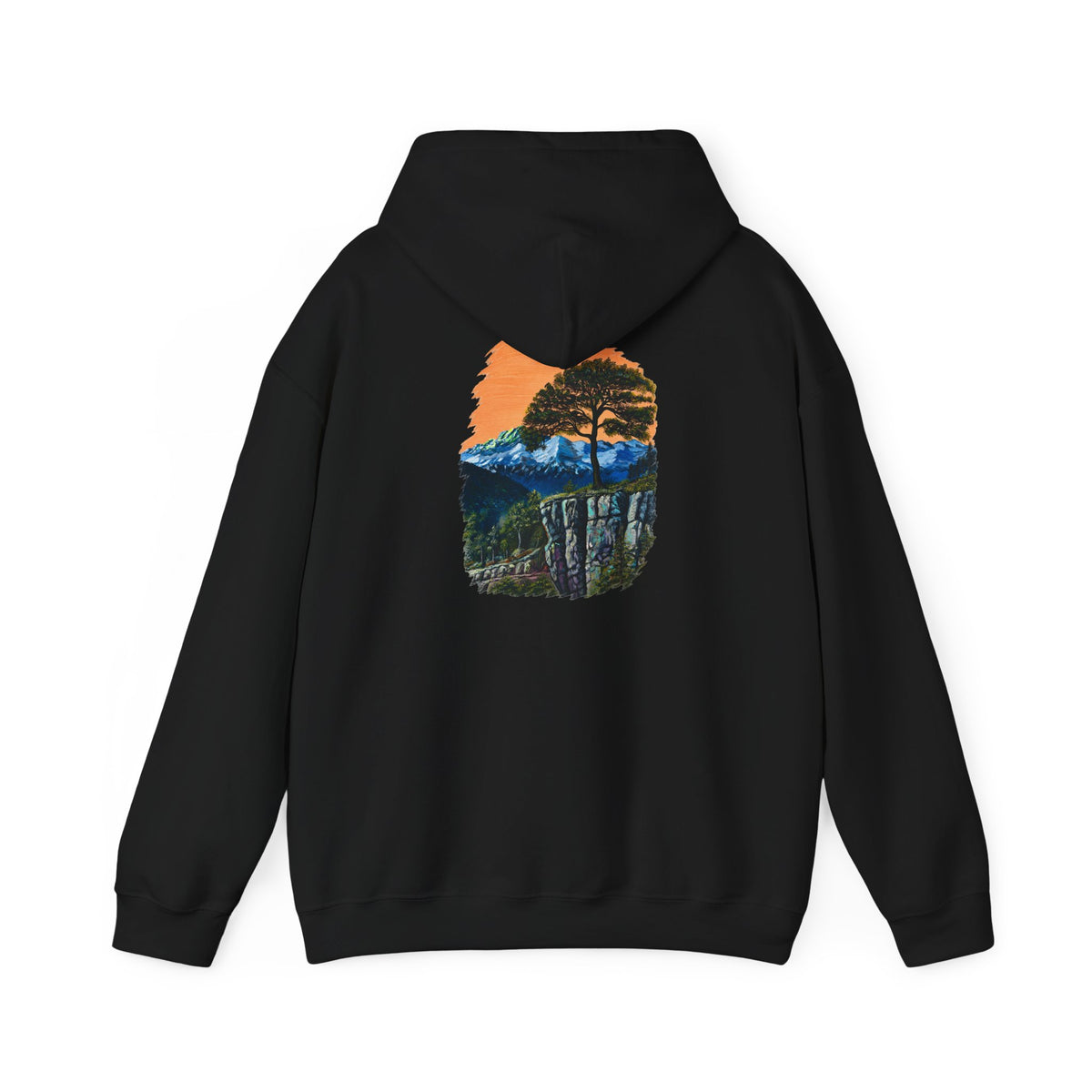 Scenic Mountain Sunset Hoodie — Nature Trail Graphic Pullover