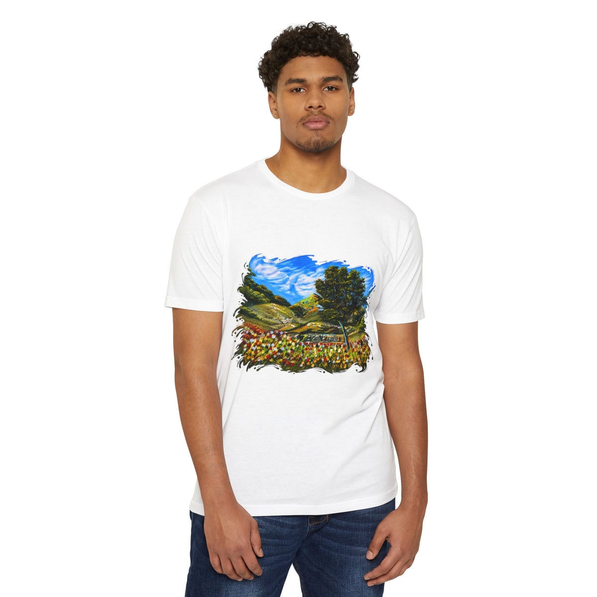 Where Meadows Meet the Sky | حيث تلتقي المروج بالسماء — Art T-Shirt Featuring an Original Painting by Ali Hadid