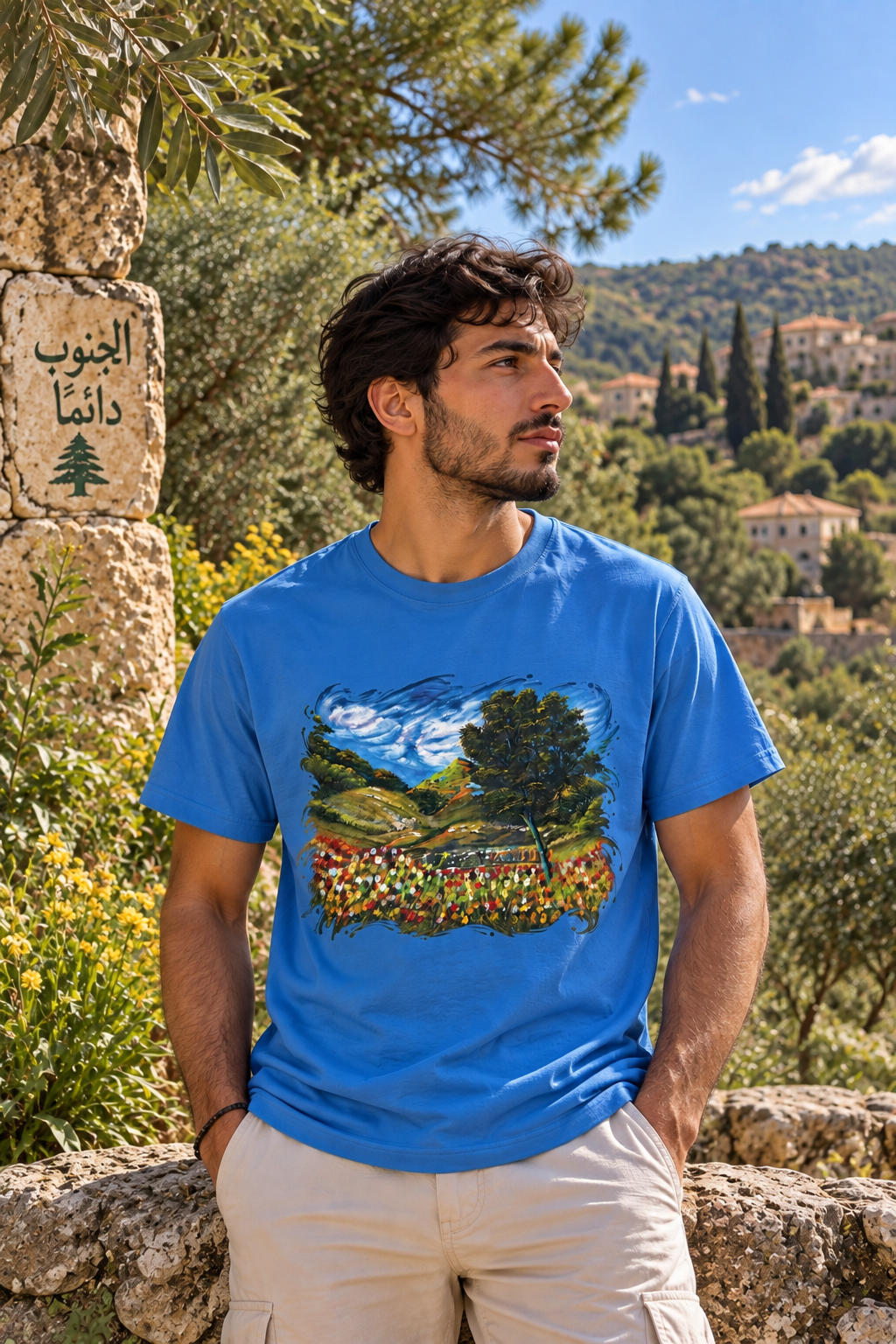 Where the Meadows Meet the Sky | حيث تلتقي المروج بالسماء — Ali Hadid Art T-Shirt